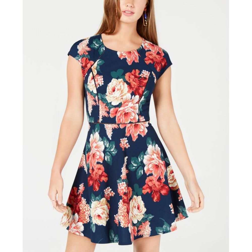 B Darlin Juniors' Floral-Print Fit & Flare Dress